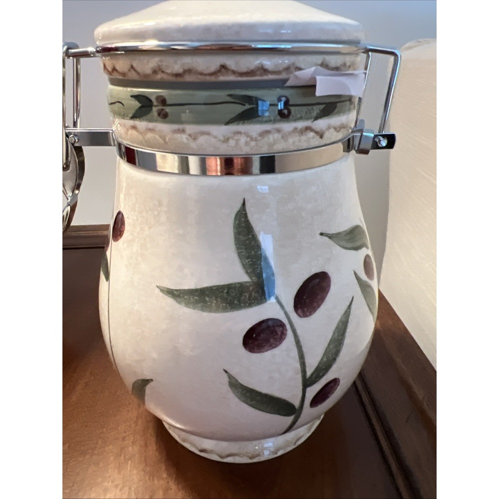 Oneida Hand Painted Olive Branch Ceramic Kitchen Canister Lid Medium NIB